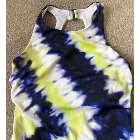 Athleta Tie Dye High Neck Tankini Top SIZE 32D/DD Swim Top, Blue Multi - Picture 2 of 5